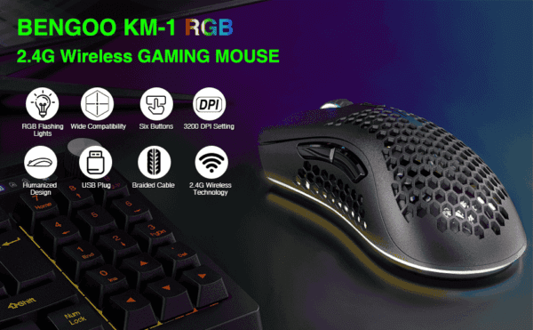 Bengoo KM-1 Wireless Rechargeable Gaming Mouse RGB