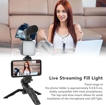 Complete Vlogging Kit – Mic, Light & Tripod Stand