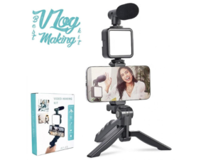 Complete Vlogging Kit – Mic, Light & Tripod Stand