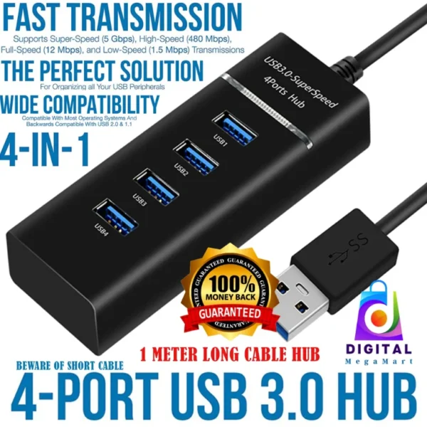 USB 3.0 Hub 4-Port High-Speed Splitte