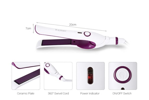 Kemei KM-1025 Mini Hair Straightener – Fast & Portable