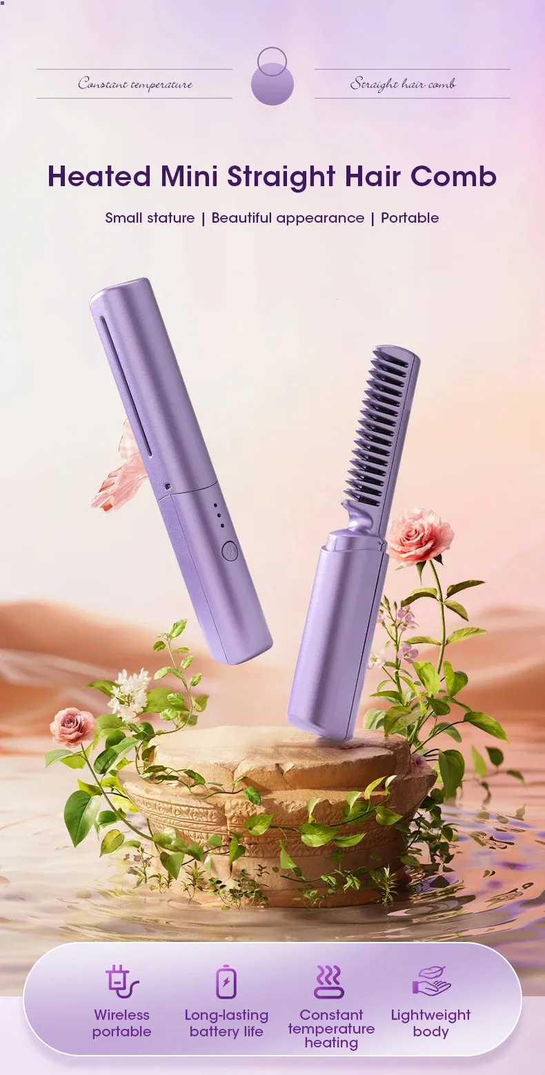 Portable Mini Electric Hair Brush – Straightener & Curler