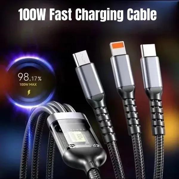 100W 3-in-1 Fast Charging Cable – Type-C & Multi-Use